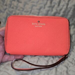 Kate spade Coral Zip Wristlet Leather Interior Wallet with Wrist Strap 7.25x4.25
